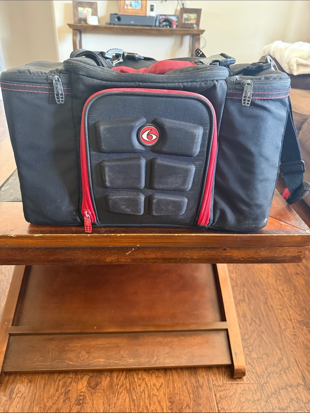 6 pack fitness Black and Red Padded Gear Bag with Front Logo